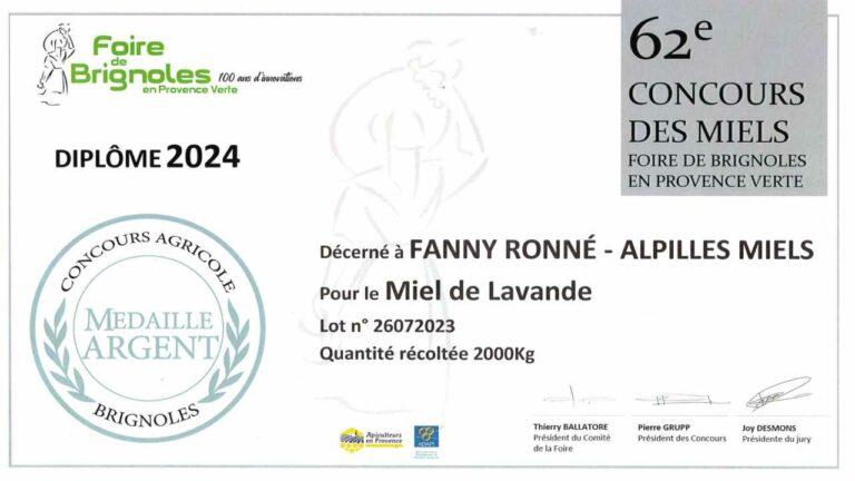 foire de brignoles diplome argent Alpilles Miels